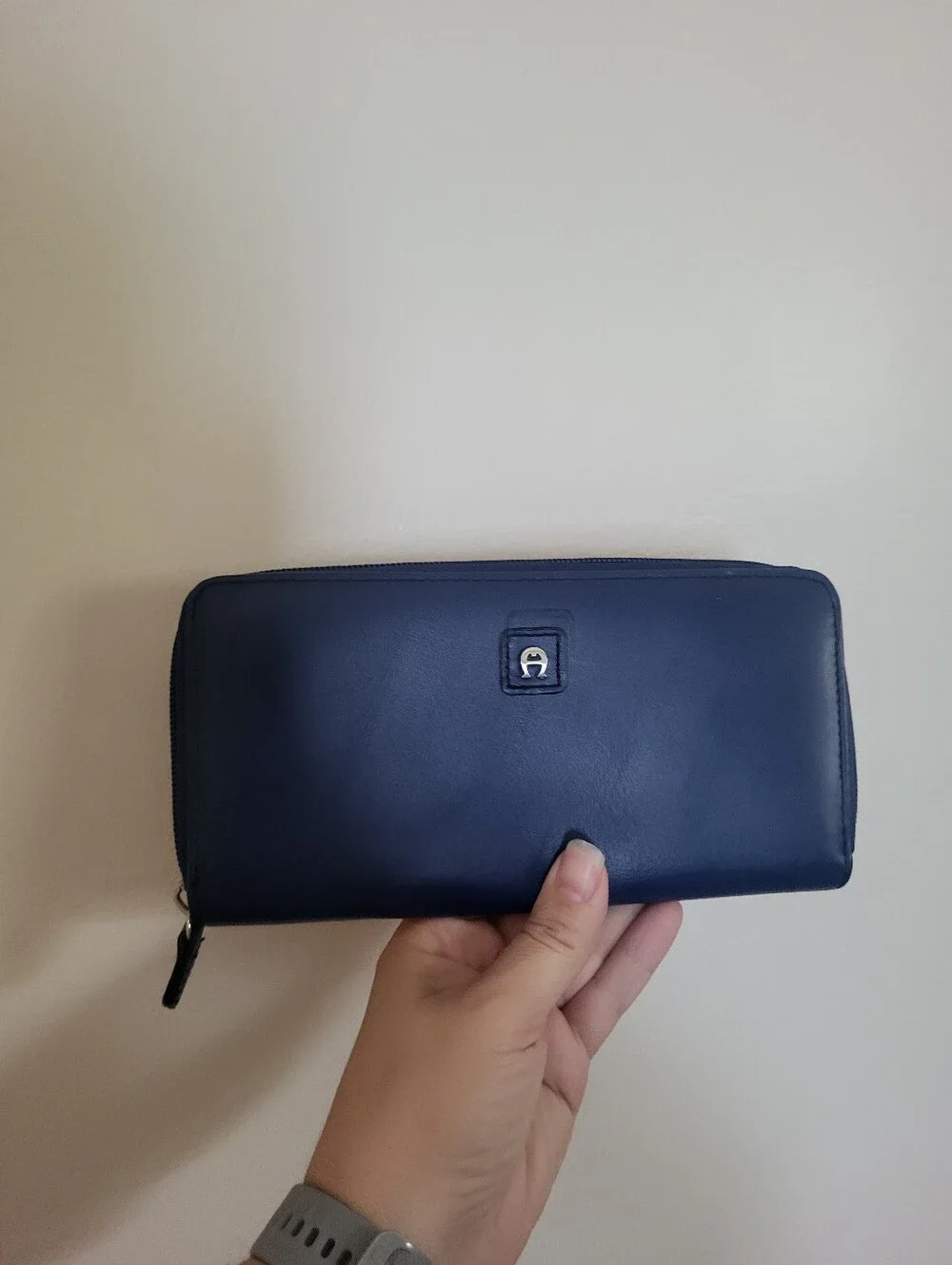 Etienne Aigner Rectangular Leather Zip Wallet Rich Blue 8 X 4